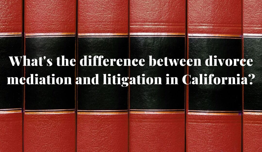 law books with a title of blog post on litigation vs mediation