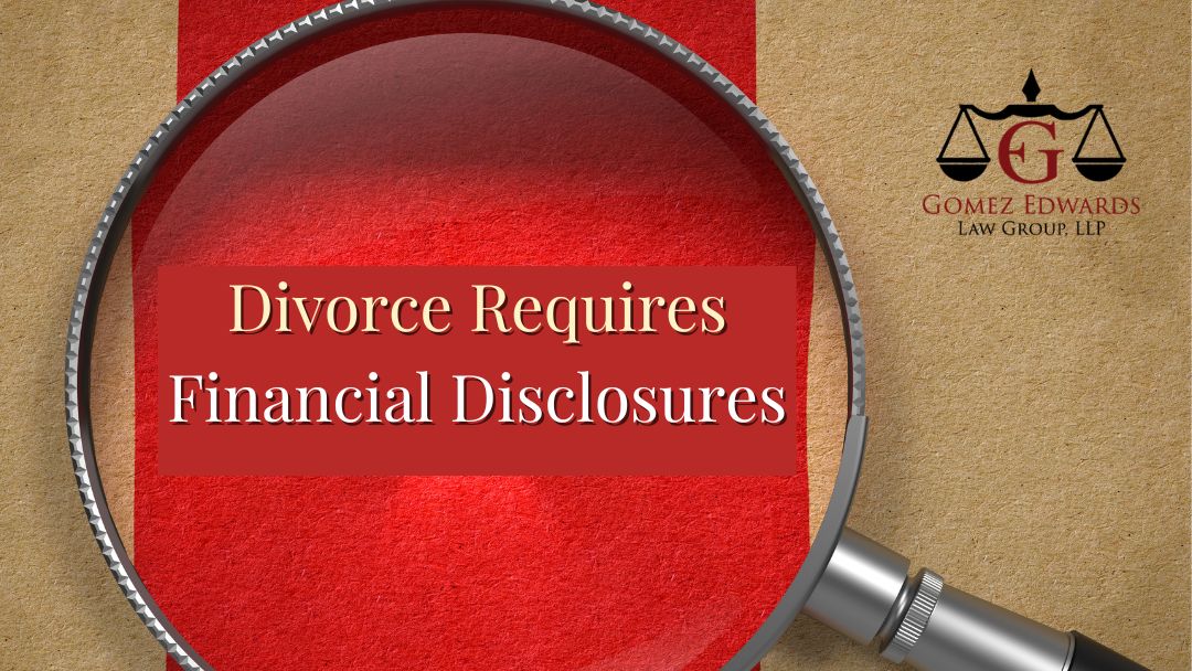 Magnifying glass looking at words "Divorce requires financial disclosures"